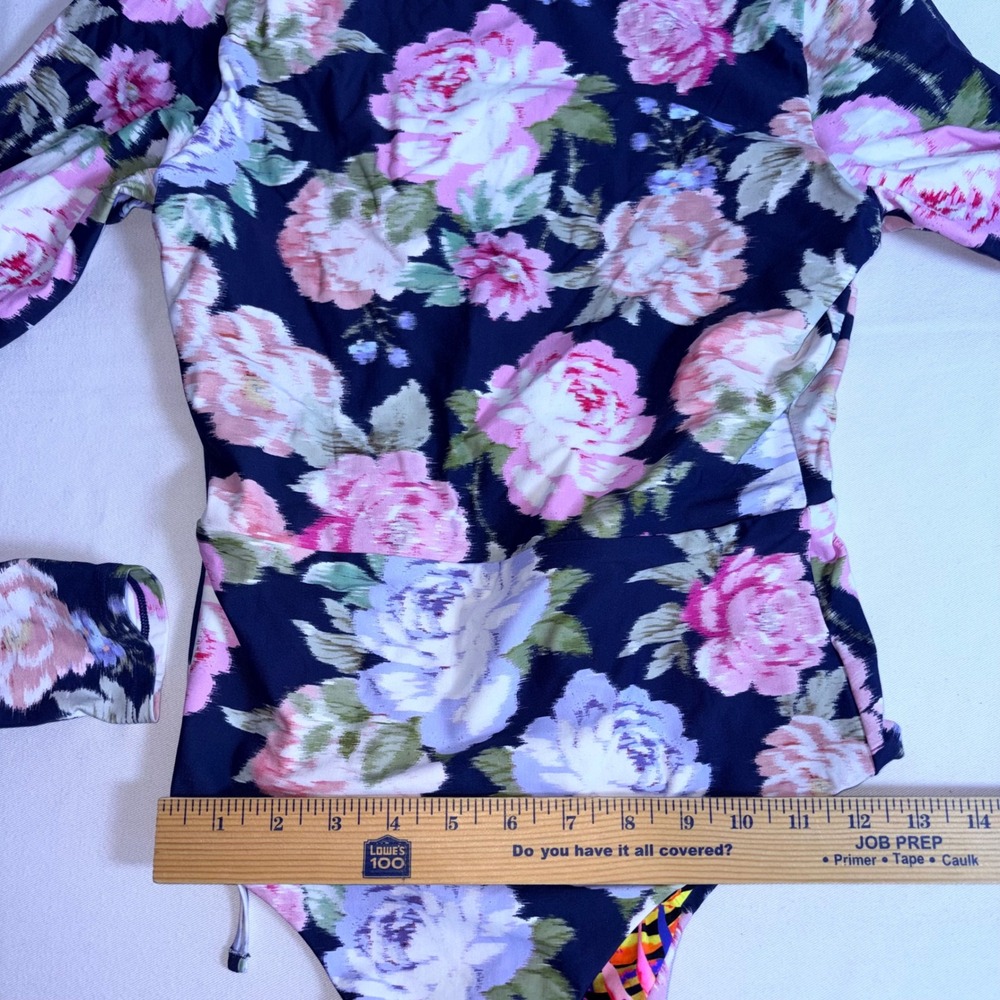 Maaji Long Sleeve One Piece Swimsuit XL Navy Floral NEW Open Back Surf Suit - Picture 7 of 13